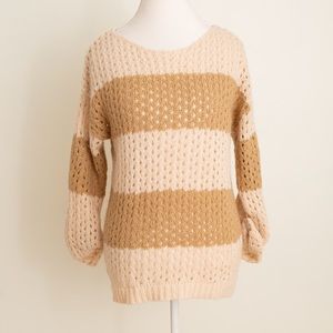 Neutral Striped 3/4 Sleeve Sweater